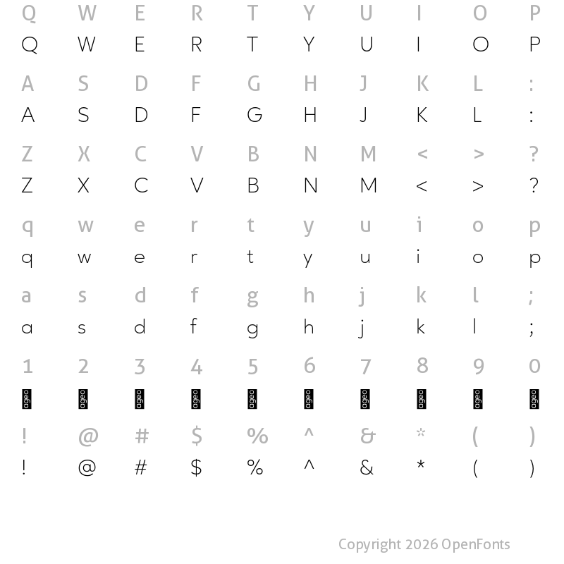 Character Map of Ageo Personal Use Light