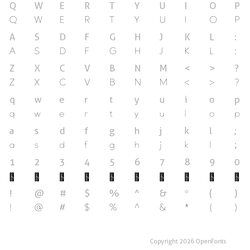Character Map of Ageo Personal Use Thin