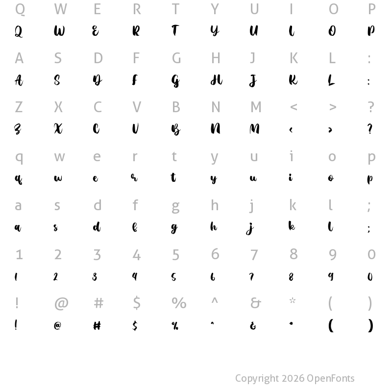Character Map of Agil Script Regular