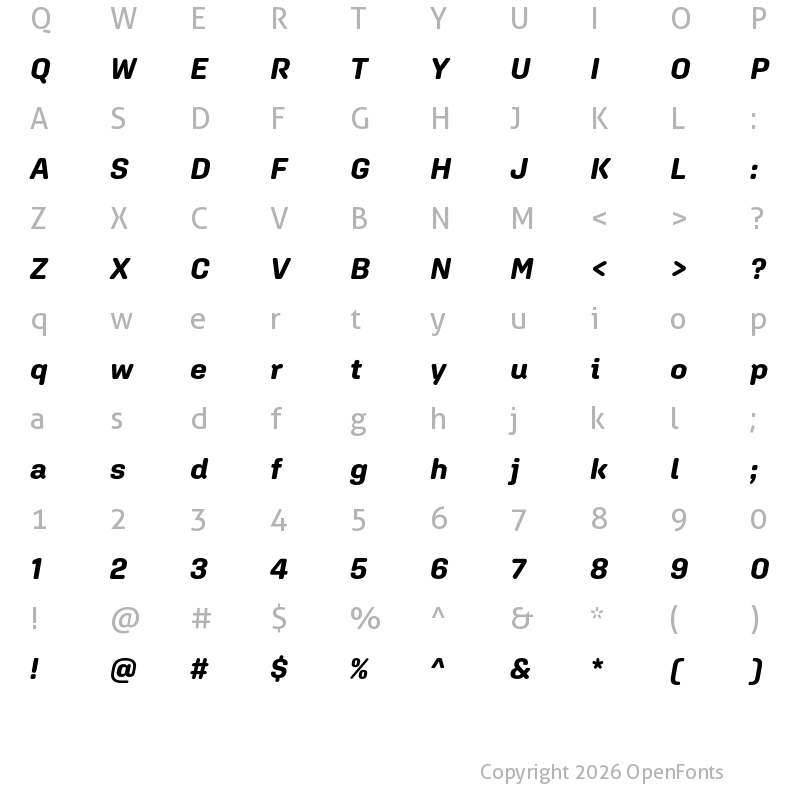 Character Map of Aglet Sans Bold Italic