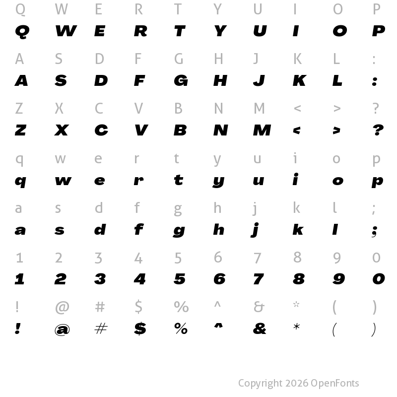 Character Map of Agrandir Wide Black Italic