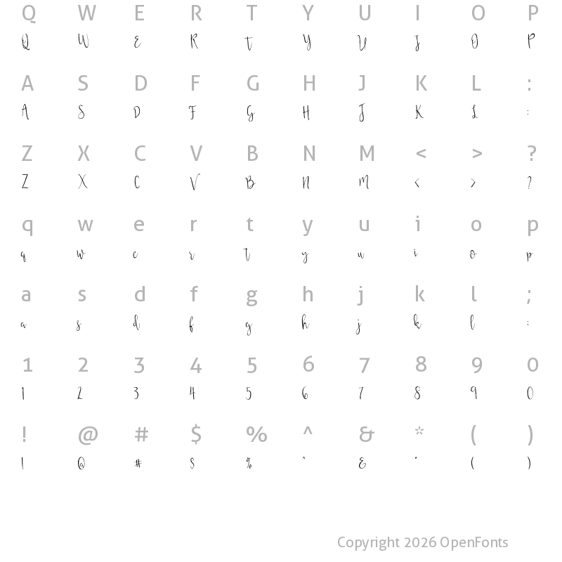 Character Map of Aintzane Script Regular