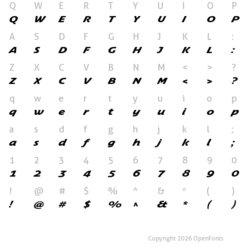 Character Map of Airco Std Bold Italic