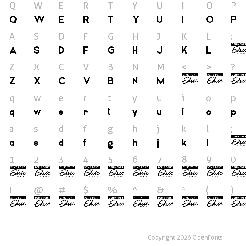 Character Map of Airframe Demo Bold