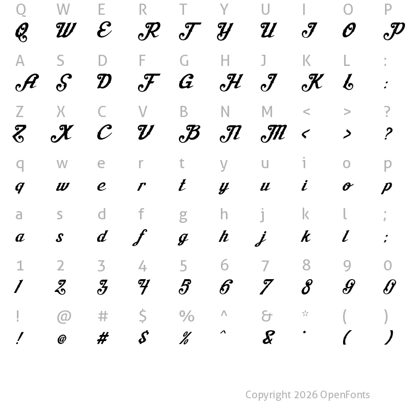 Character Map of Aisha Script Regular