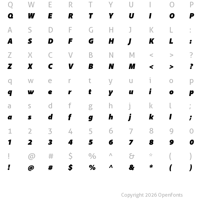 Character Map of Akagi Pro Fat Italic