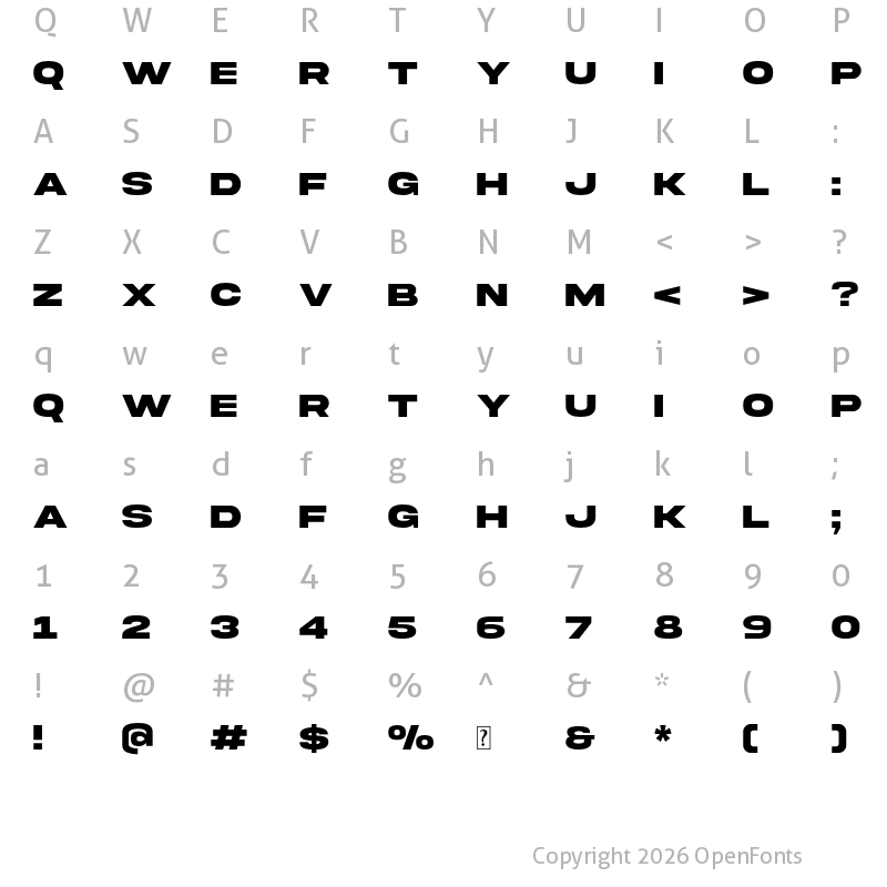 Character Map of Akira Expanded Super Bold