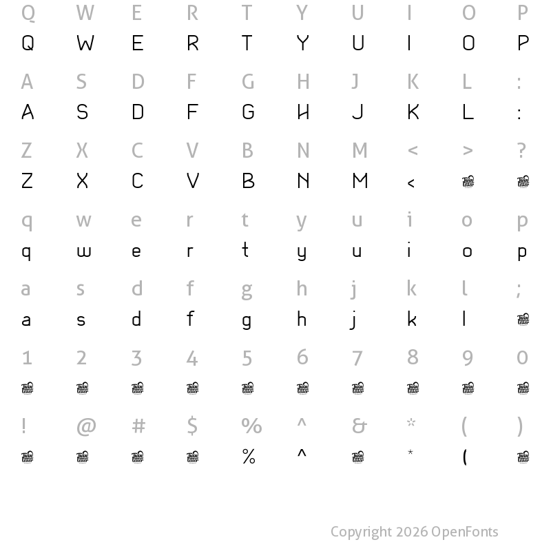 Character Map of Akute Personal Use Thin