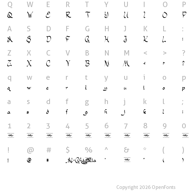 Character Map of Al-Ghazalia Personal Use Regular