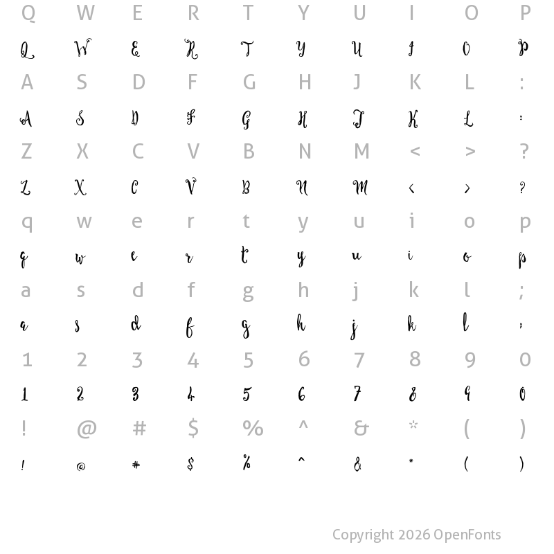 Character Map of Alastrina Regular