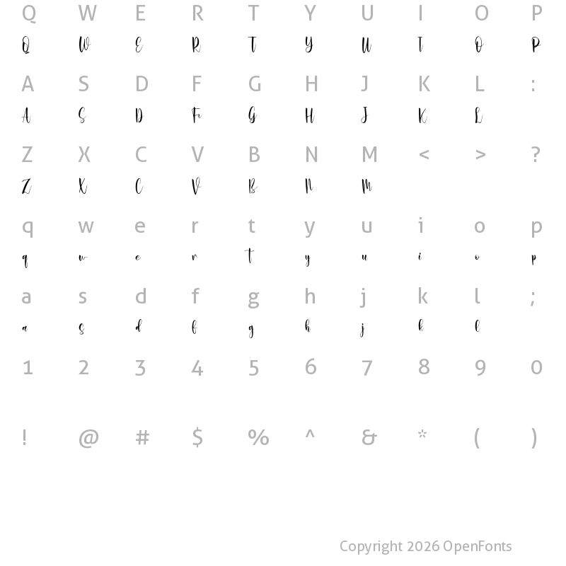 Character Map of Alastyca Regular