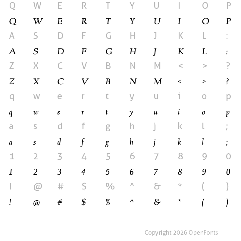 Character Map of Albertan Pro Medium Italic