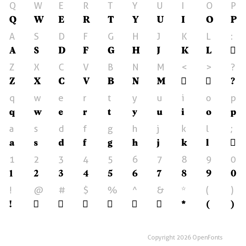 Character Map of Albra Book TRIAL Bold TRIAL