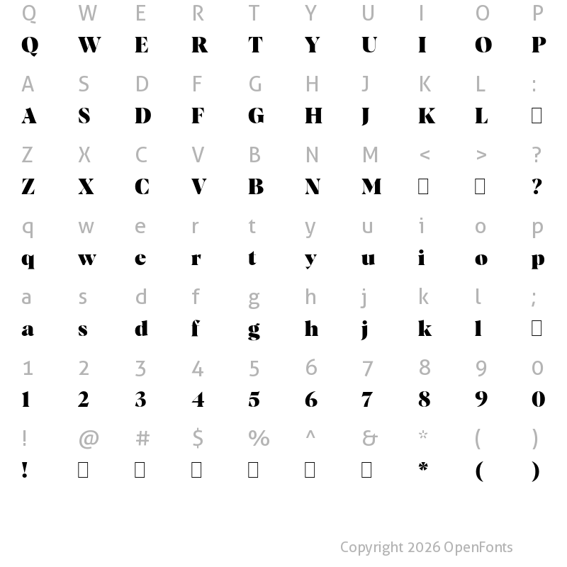Character Map of Albra Display TRIAL Black TRIAL
