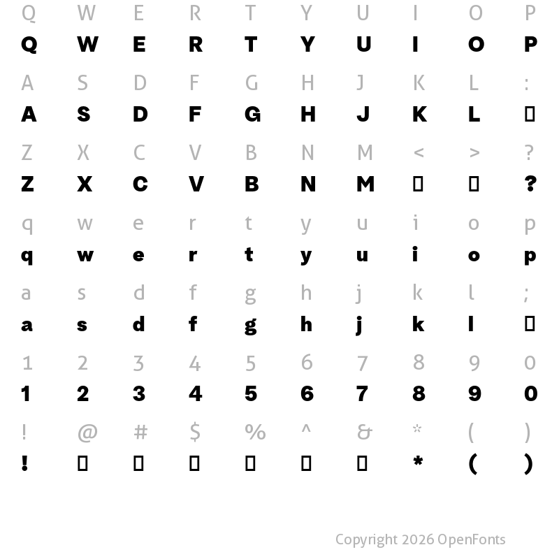 Character Map of Albra Grotesk TRIAL Black TRIAL