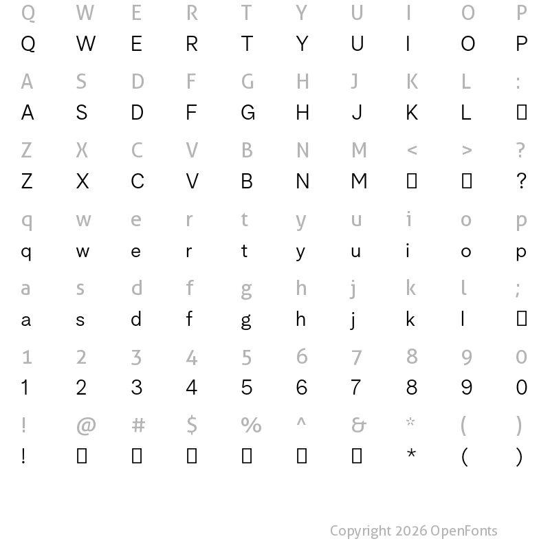 Character Map of Albra Grotesk TRIAL Light TRIAL