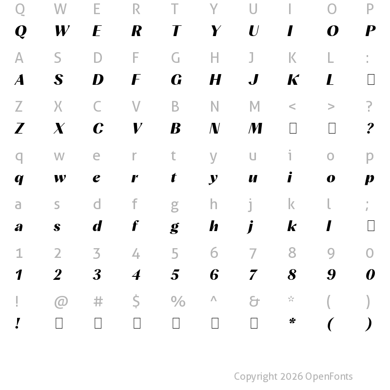 Character Map of Albra Sans TRIAL Bold Italic TRIAL