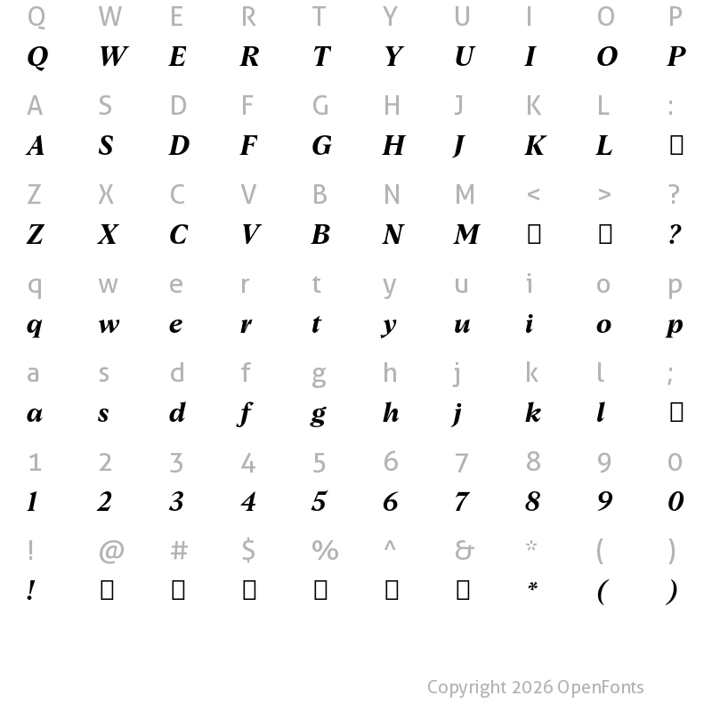 Character Map of Albra Text TRIAL Semi Italic TRIAL