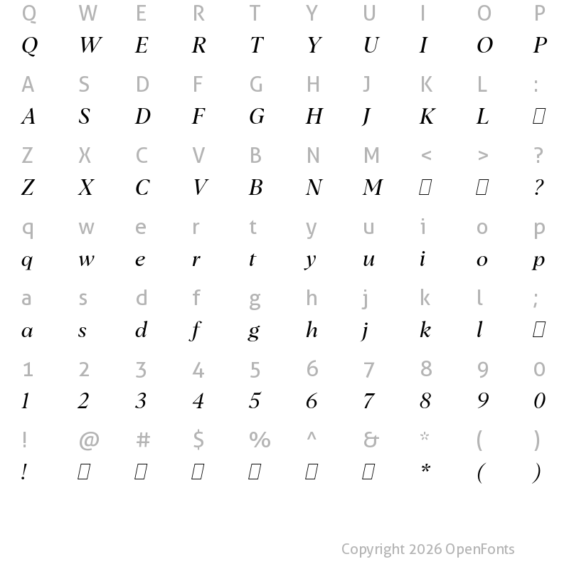 Character Map of Albra TRIAL Regular Italic TRIAL
