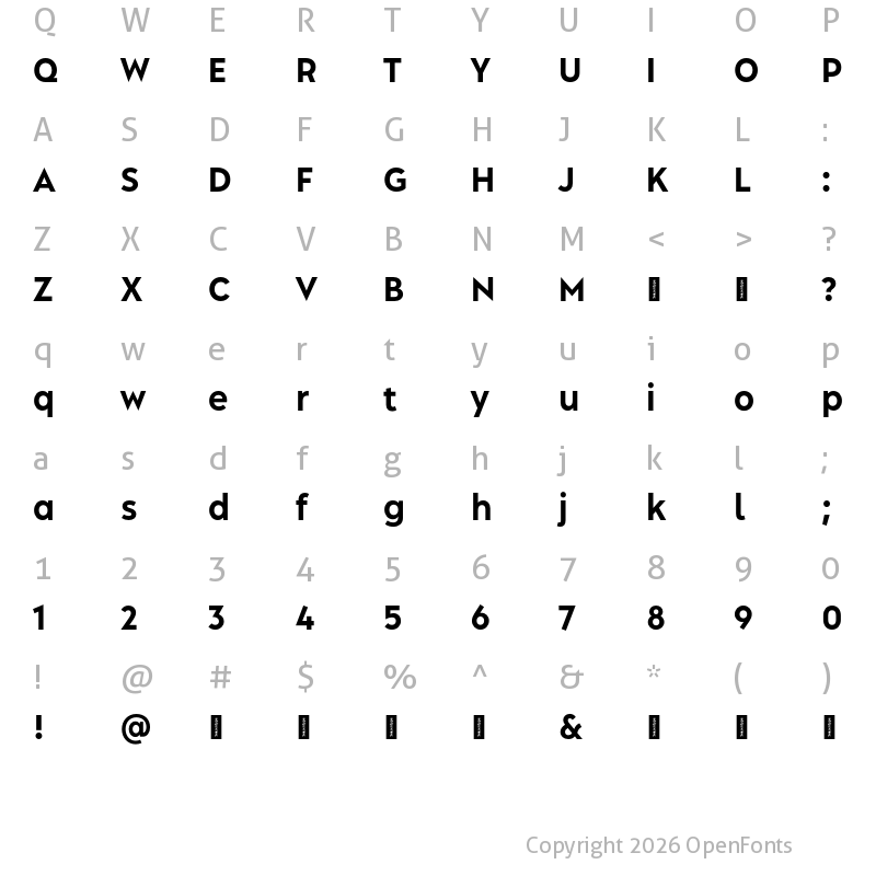 Character Map of Albula Narrow Pro Trial Bold