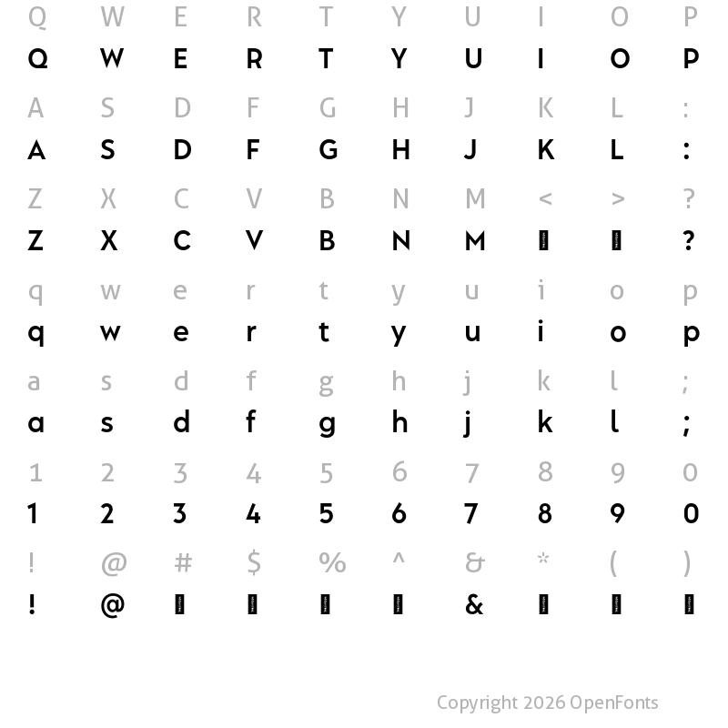 Character Map of Albula Narrow Pro Trial SemiBold