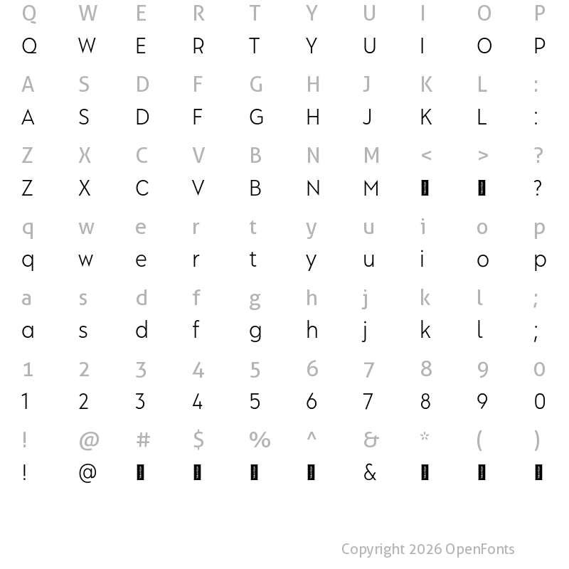 Character Map of Albula Narrow Pro Trial SemiLight