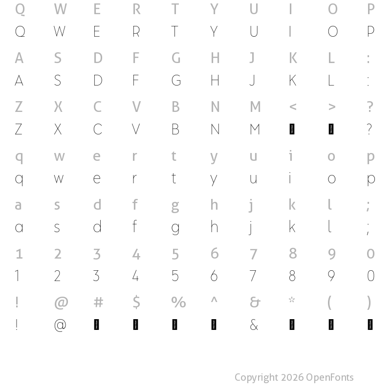 Character Map of Albula Narrow Pro Trial Thin