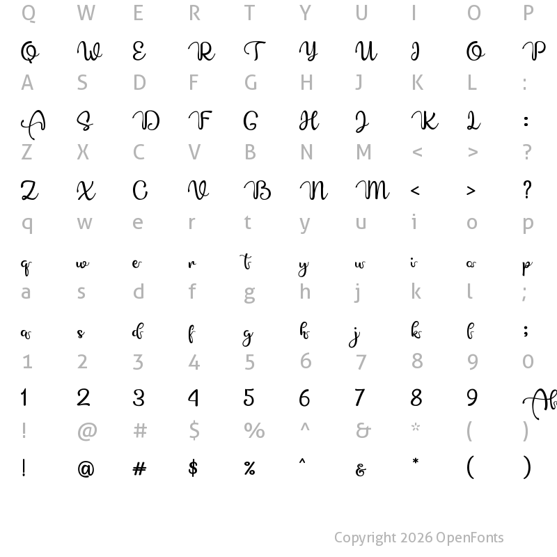 Character Map of Aldania Regular