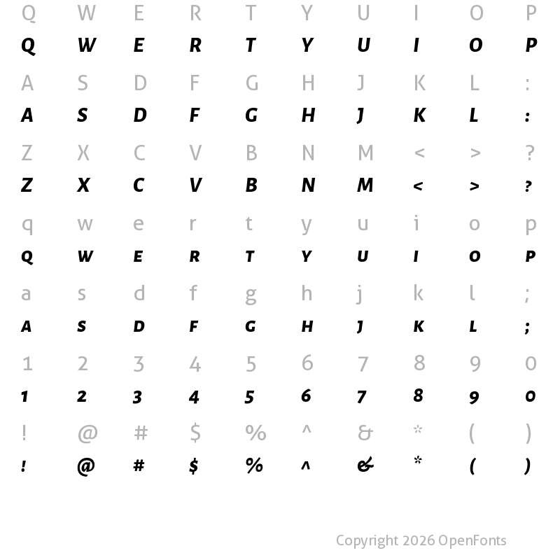 Character Map of Alegreya Sans SC ExtraBold Italic