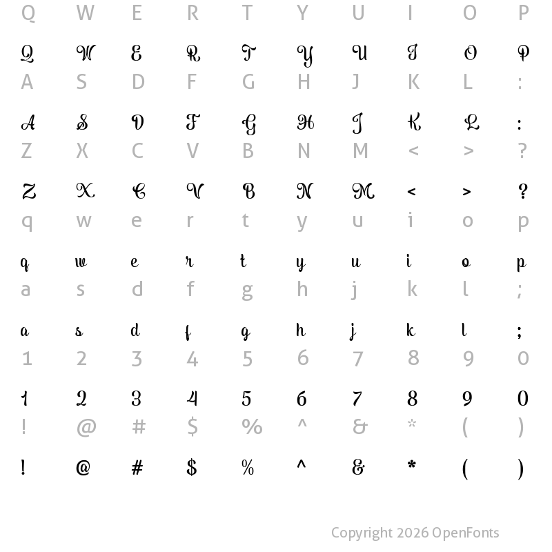 Character Map of Aleman Script Regular