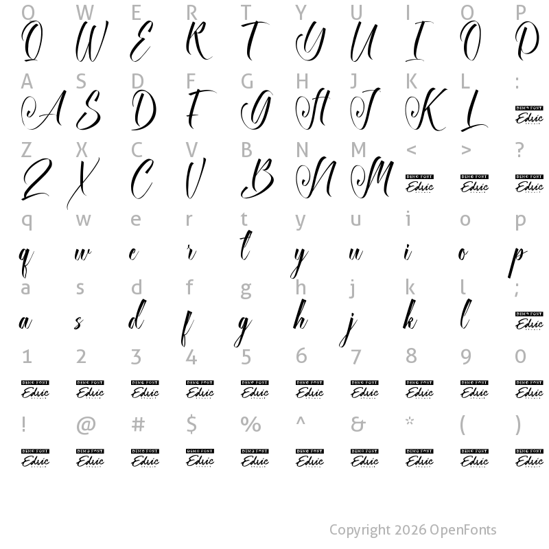 Character Map of Alexandrines Demo Regular