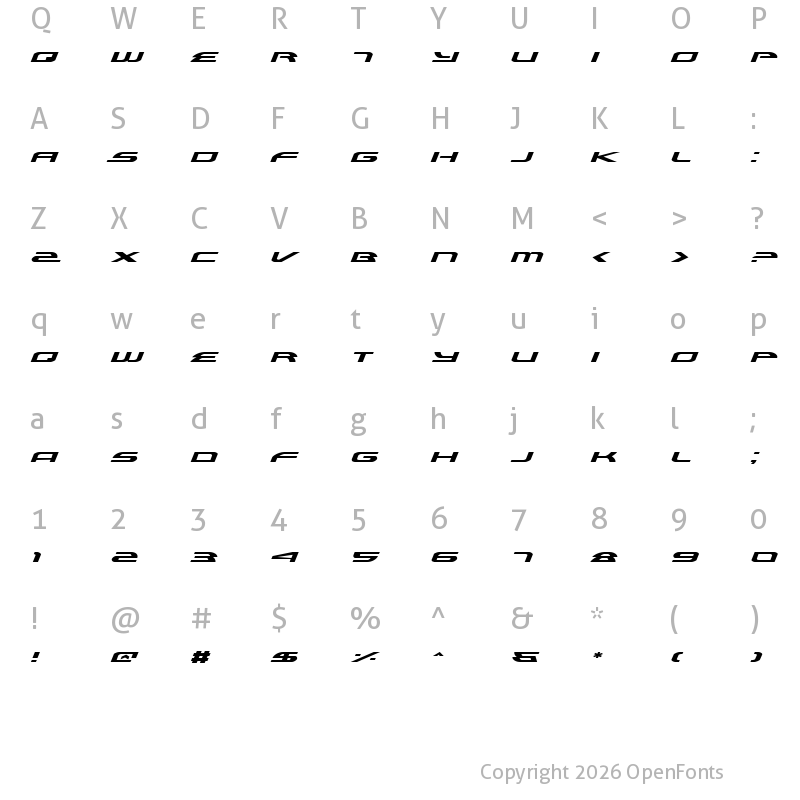 Character Map of Alexis Expanded Italic Expanded Italic