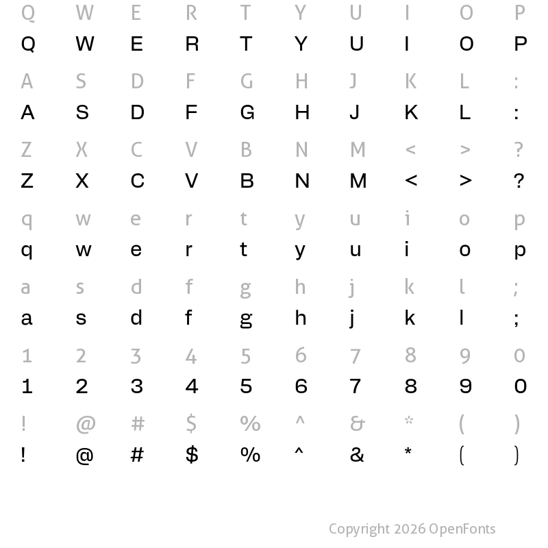Character Map of Alfabet Regular