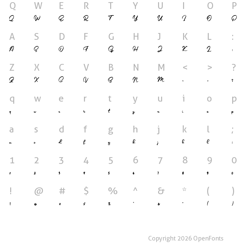 Character Map of Alica Script DEMO Regular