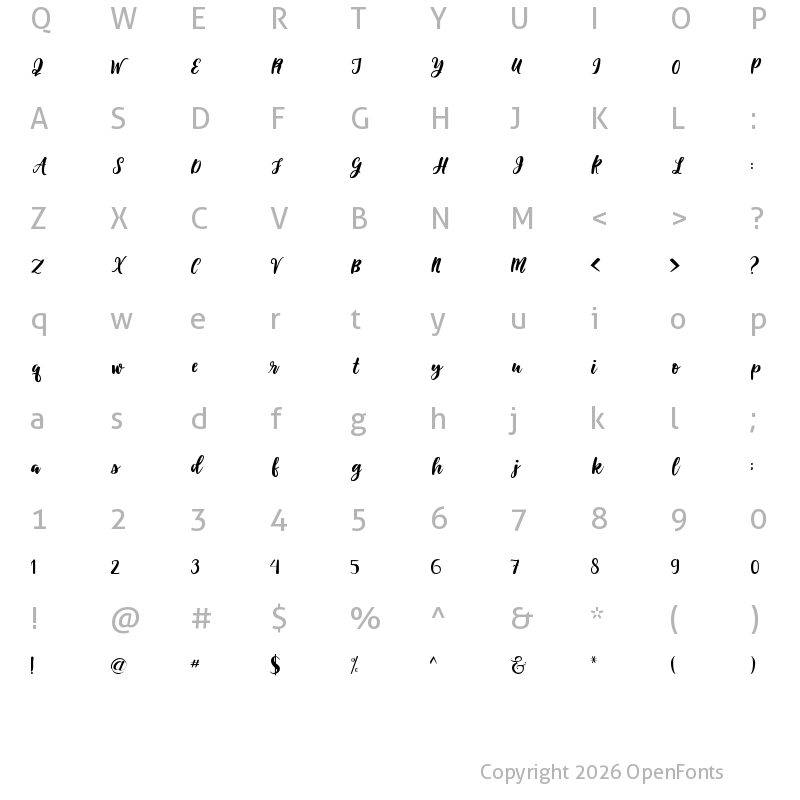 Character Map of Alicia Regular