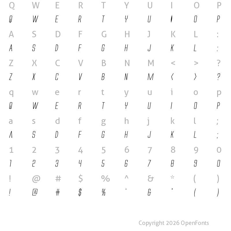 Character Map of Alien League II Expanded Italic Expanded Italic