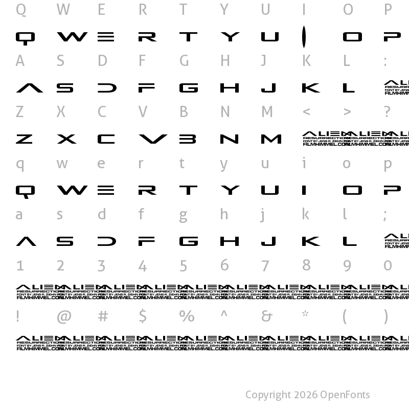 Character Map of Alien Resurrection Regular