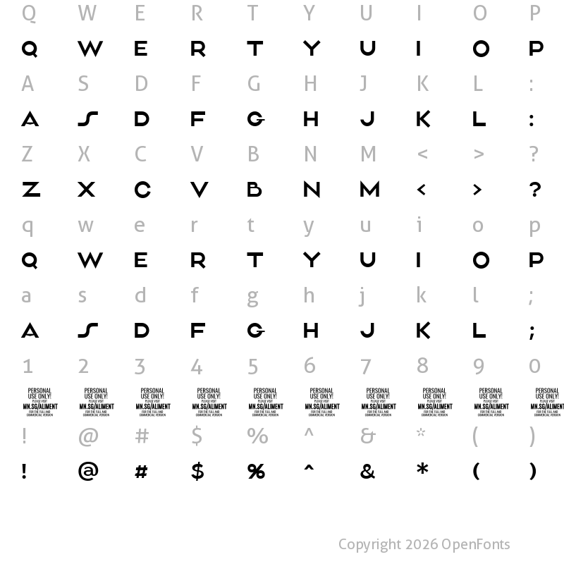Character Map of Aliment PERSONAL USE Light