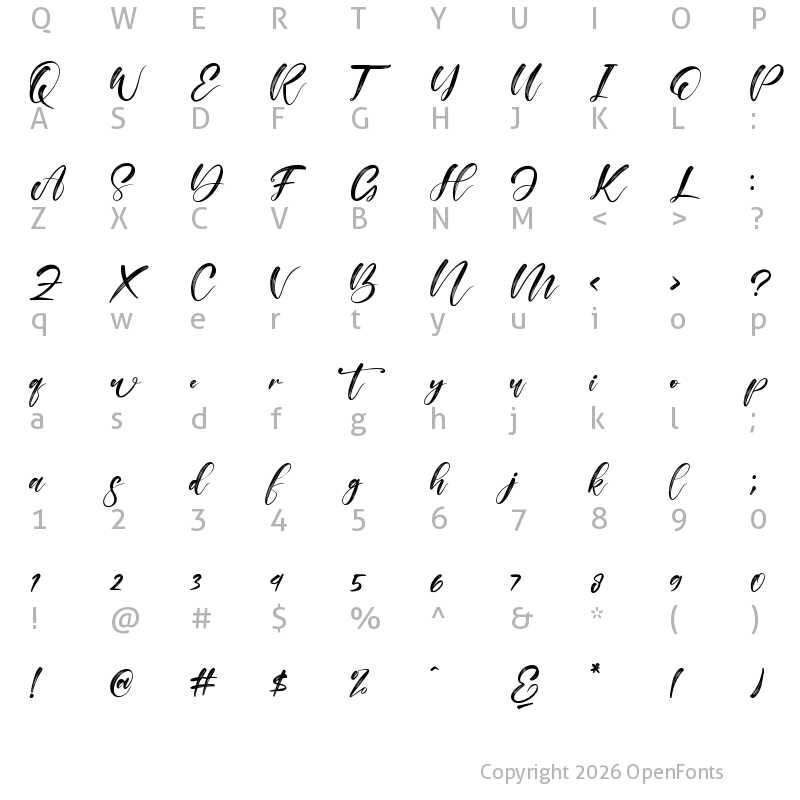 Character Map of Alisabela Brushley Regular
