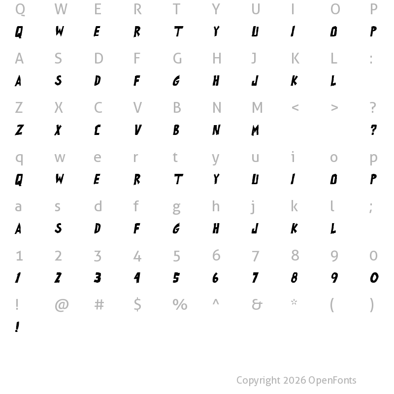 Character Map of all exes must die! Bold Italic