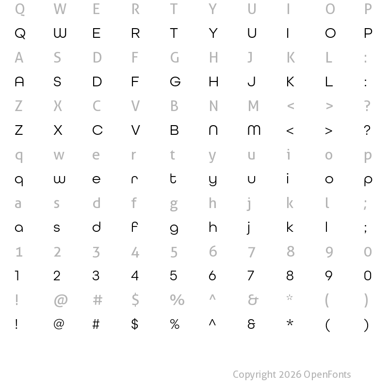 Character Map of All Round Gothic Book