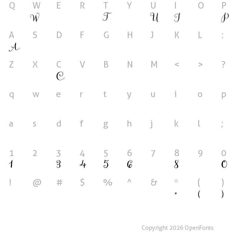 Character Map of AllegrettoScript-Regular ?