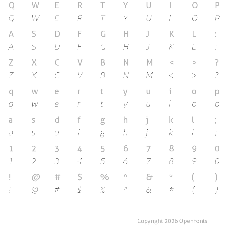 Character Map of Allotrope Thin Italic