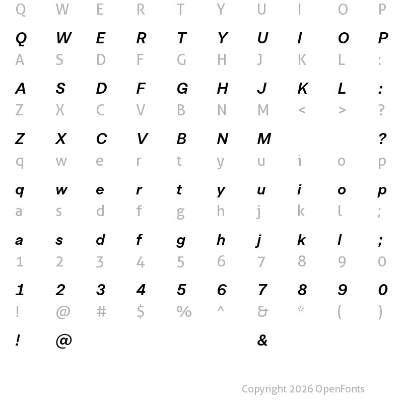 Character Map of Allrounder Grotesk Test Bold Italic
