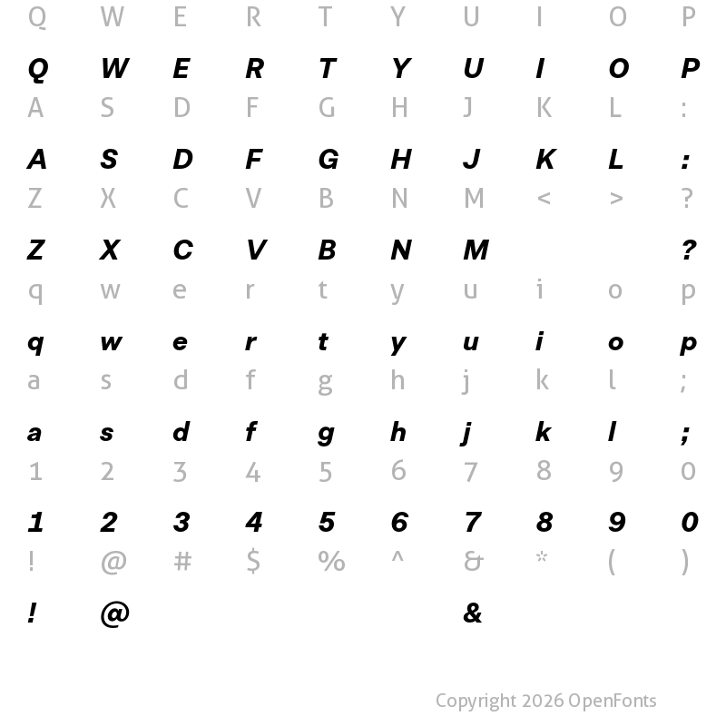 Character Map of Allrounder Grotesk Test Extra Bold Italic