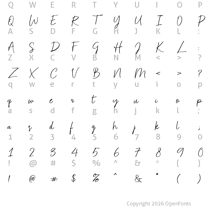 Character Map of Alluring Delight Free Regular