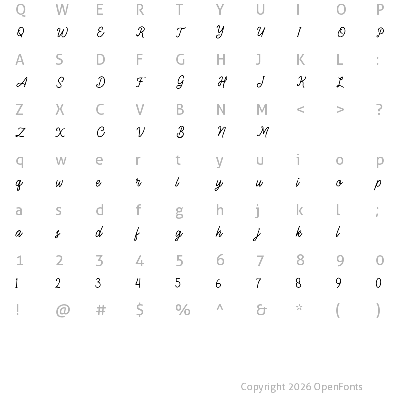 Character Map of Almost Love Demo Regular