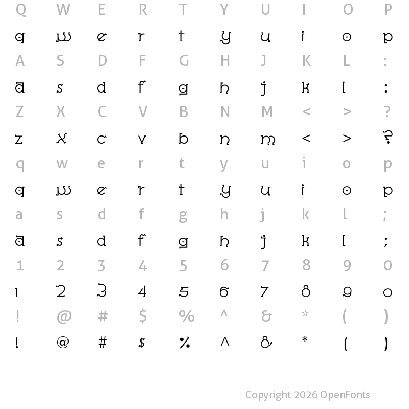 Character Map of Almost Sanskrit Taj Light Regular