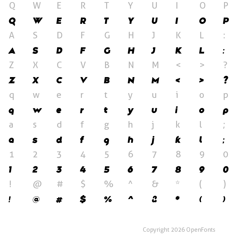 Character Map of Along Sans s2 HeavyItalic