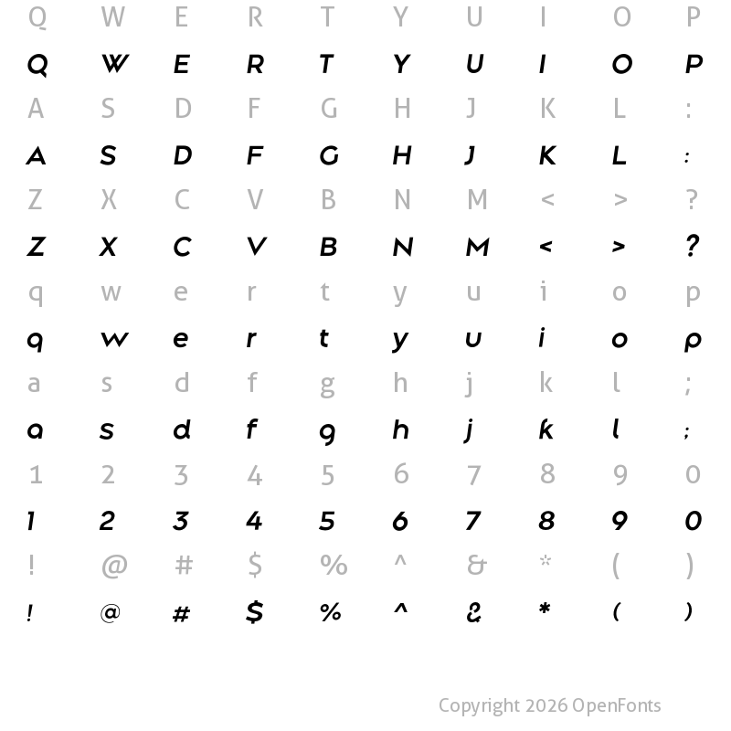 Character Map of Along Sans s2 SemiBoldItalic